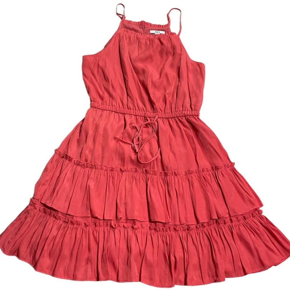 BAR III Womens Size Medium Spaghetti Straps Square Neck Tiered Mini Dress Coral